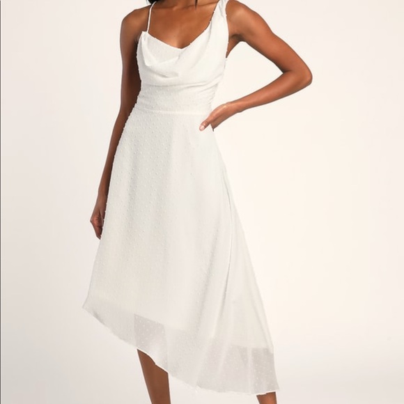 Lulu’s White Asymetrical Swiss Dot Dress - Picture 1 of 1